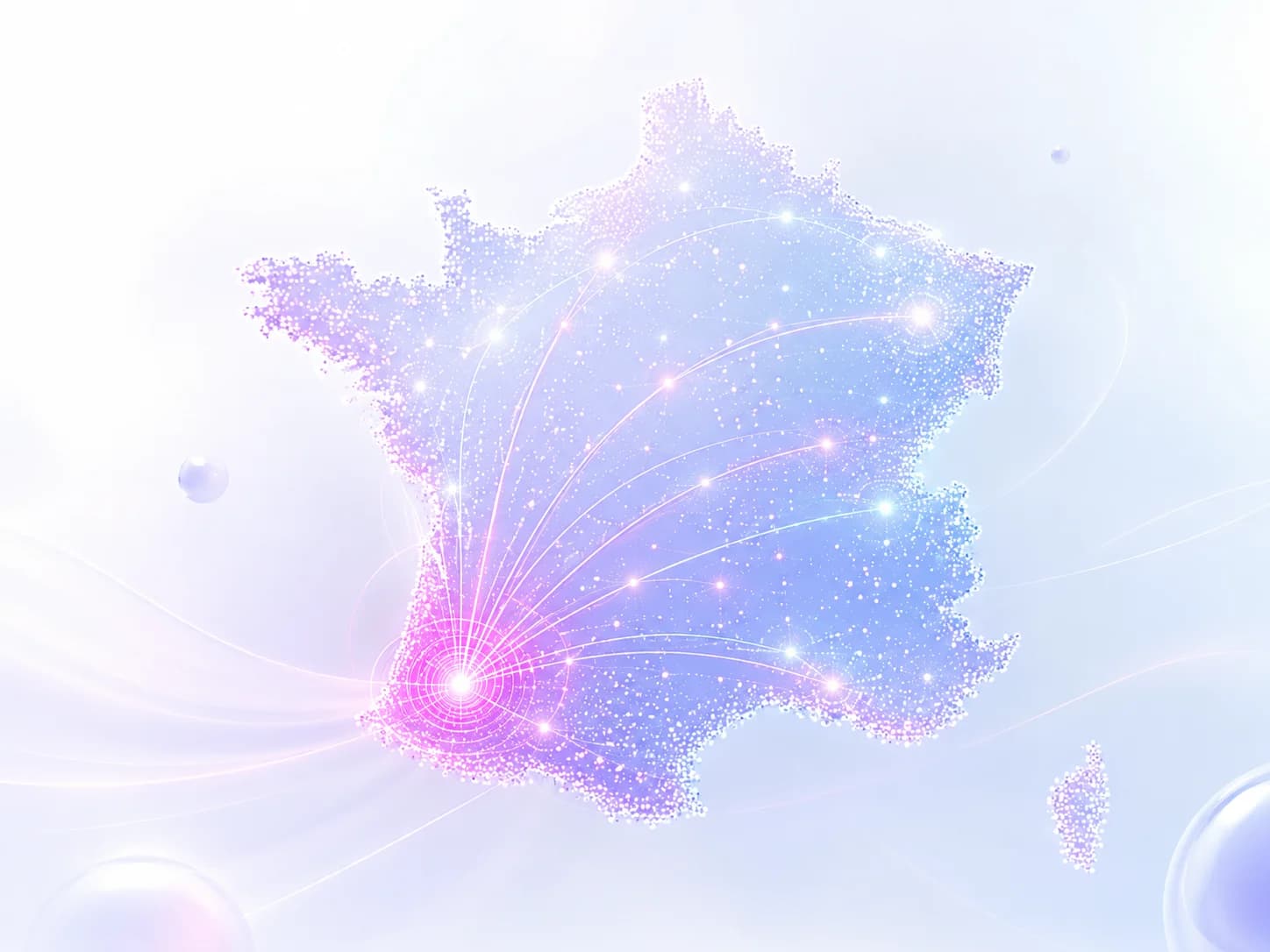 Carte stylisée de la France avec un signal digital depuis le sud-ouest